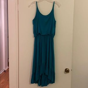 Teal High-Low Ruffle Dress